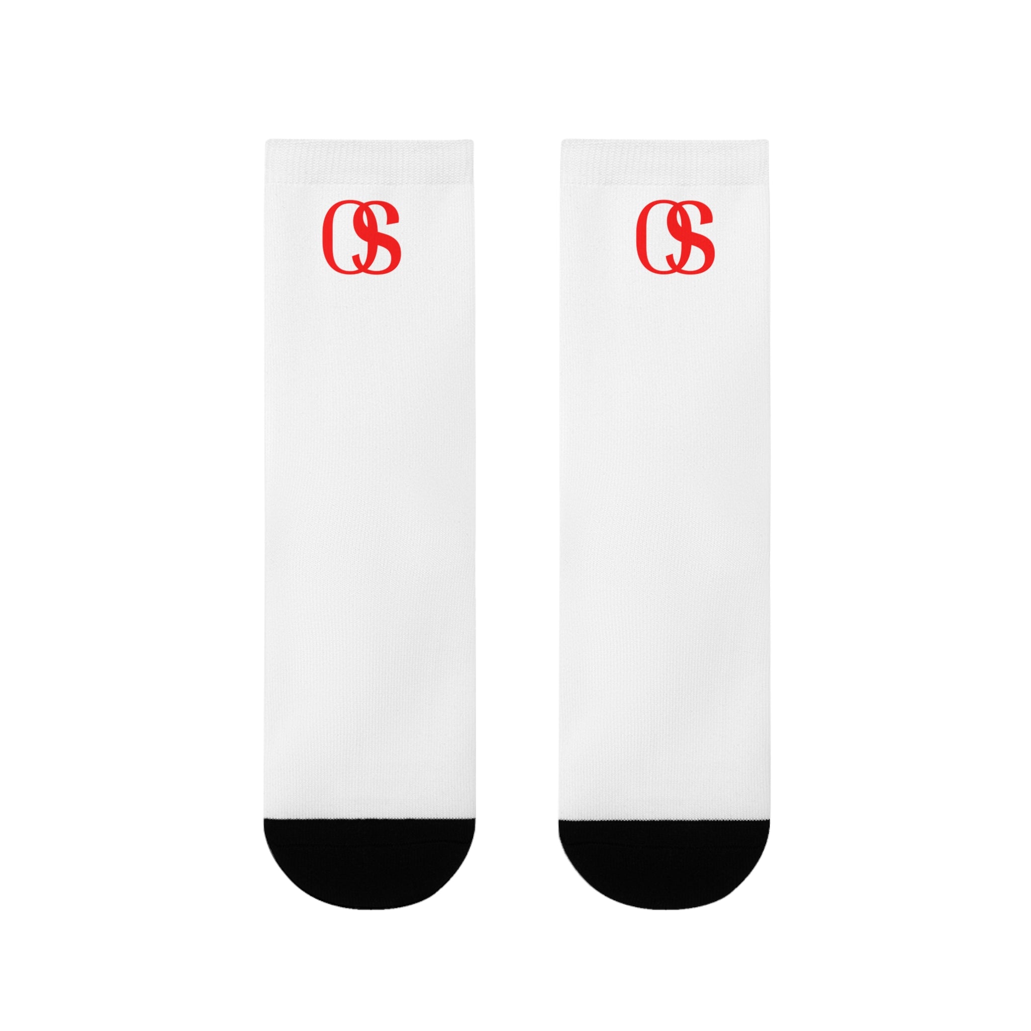 OS Intent   - White Crew Socks with Red Monogram "OS" –  Athletic Socks
