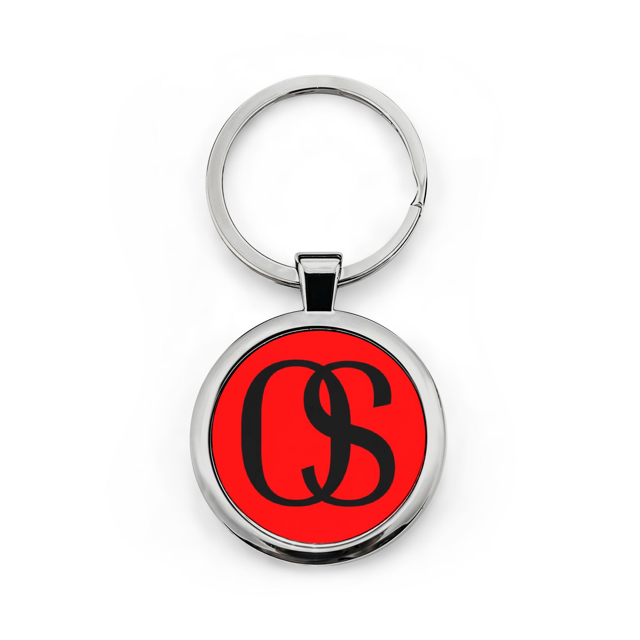 OS Intent - Round Stainless Steel Keychain with Red  'OS' Logo