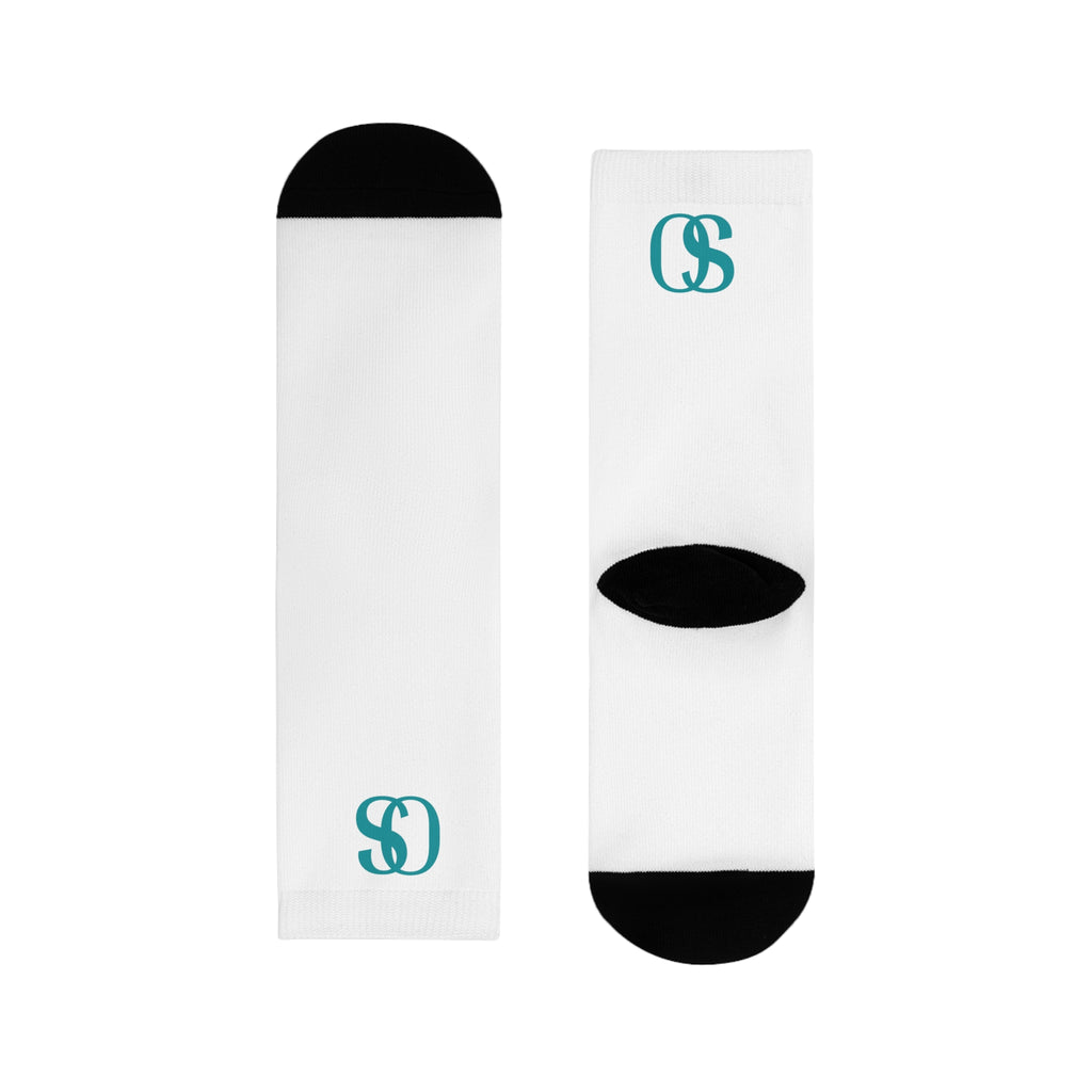 OS Monogram Crew Socks – Teal Interlocking ‘OS’ Sublimation Socks