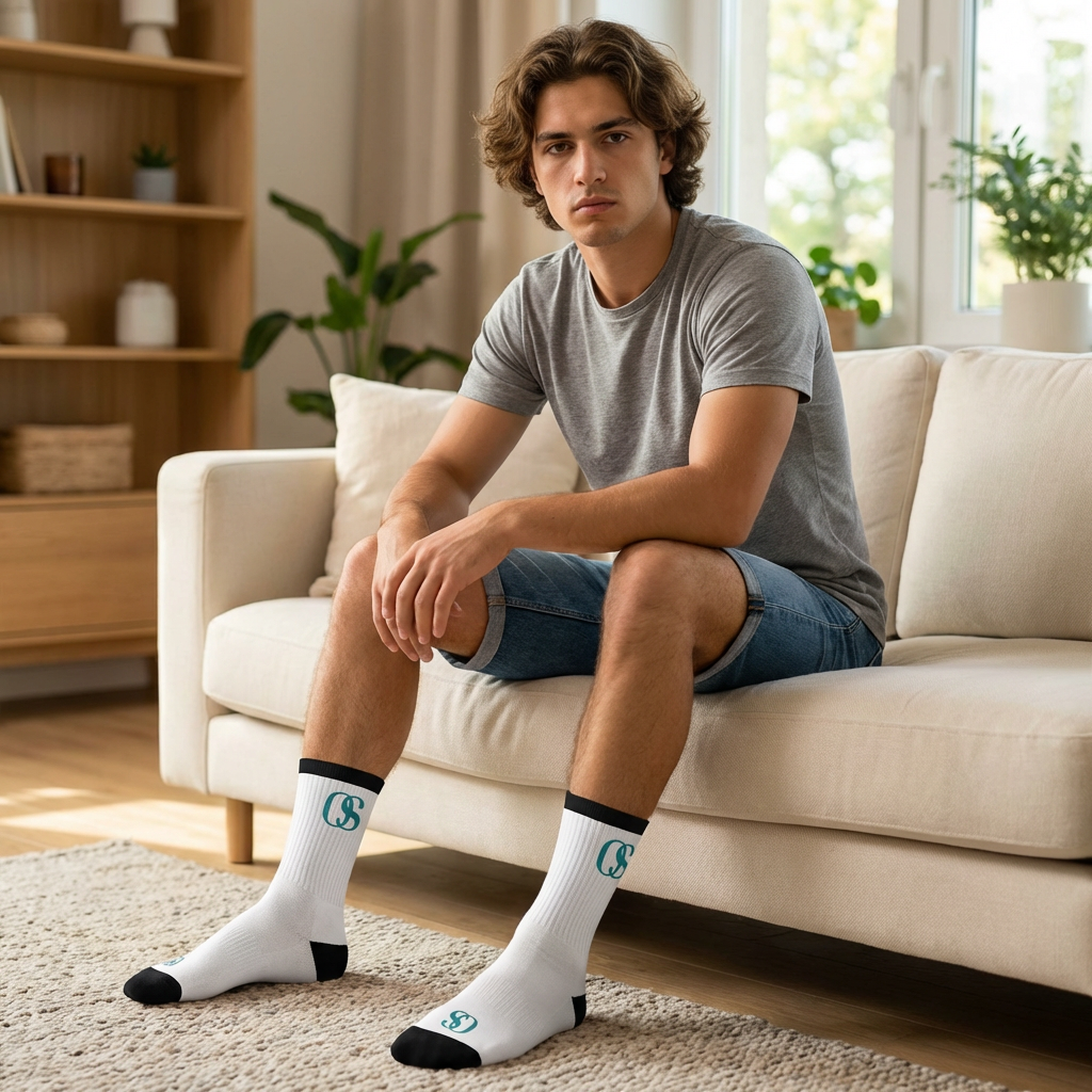 OS Monogram Crew Socks – Teal Interlocking ‘OS’ Sublimation Socks