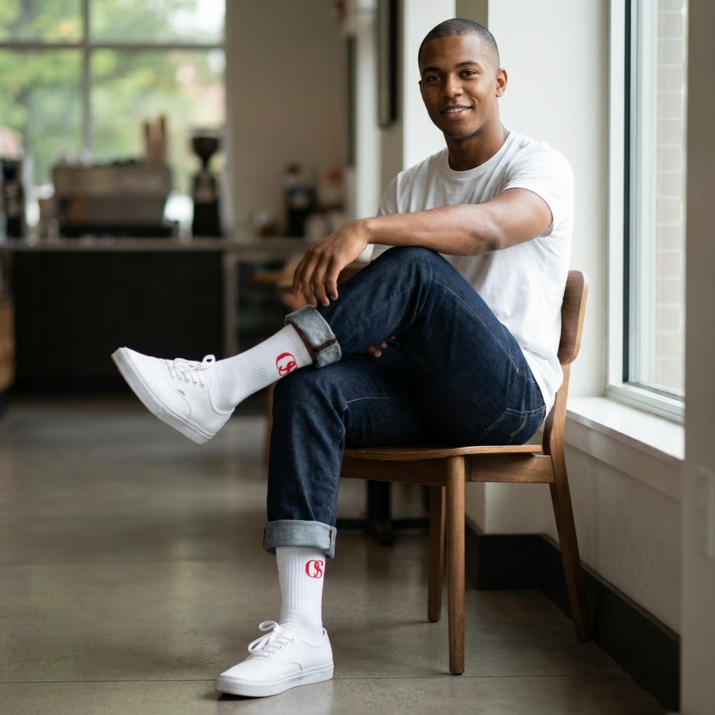 OS Intent   - White Crew Socks with Red Monogram "OS" –  Athletic Socks