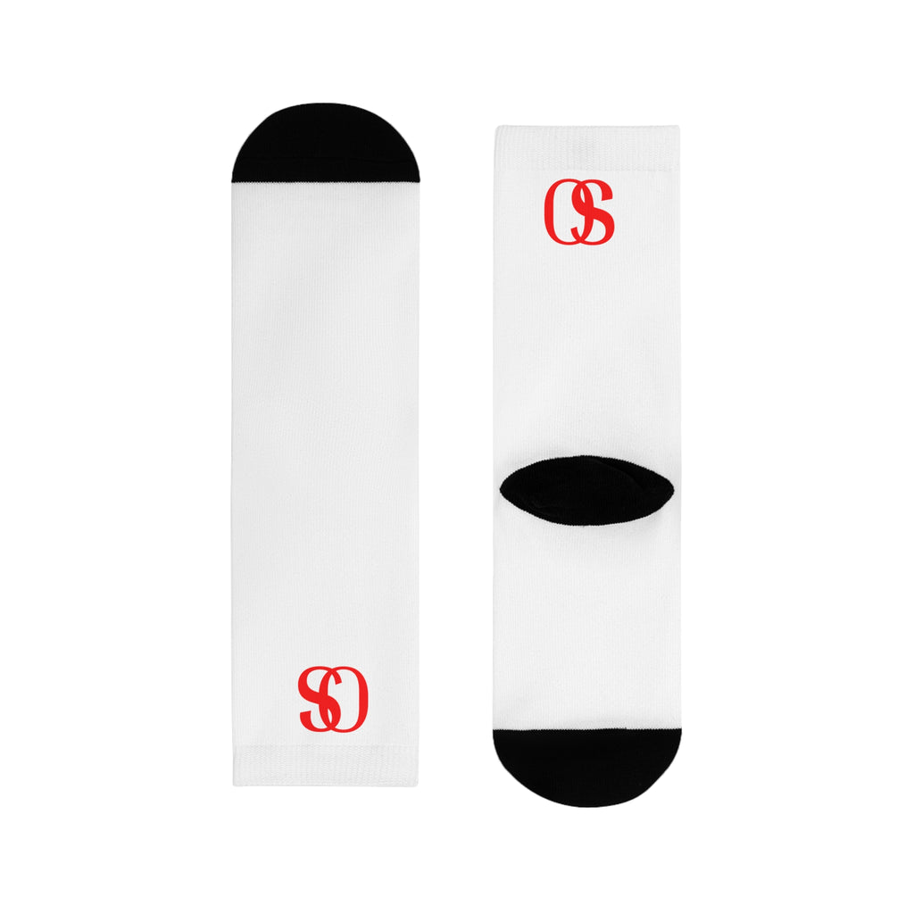 OS Intent   - White Crew Socks with Red Monogram "OS" –  Athletic Socks