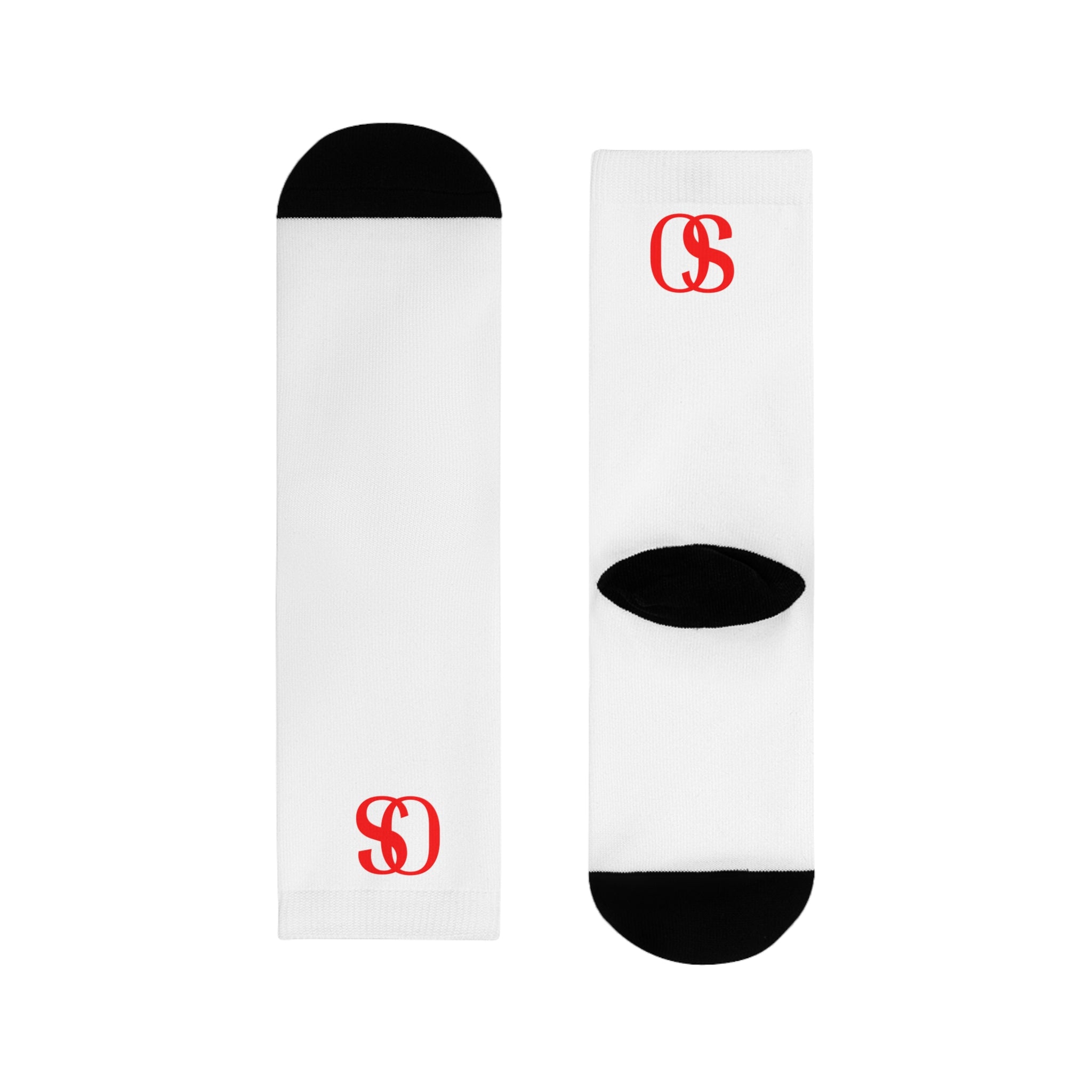 OS Intent   - White Crew Socks with Red Monogram "OS" –  Athletic Socks