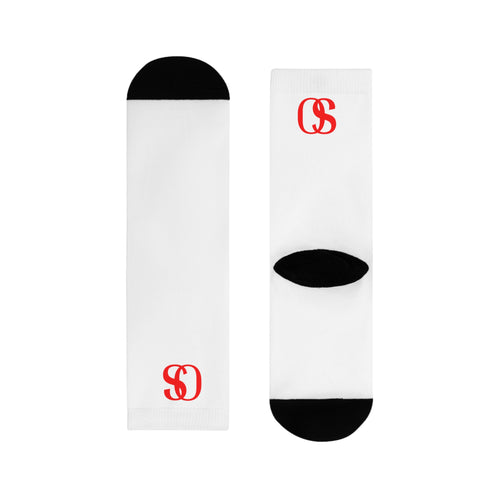 OS Intent   - White Crew Socks with Red Monogram "OS" –  Athletic Socks
