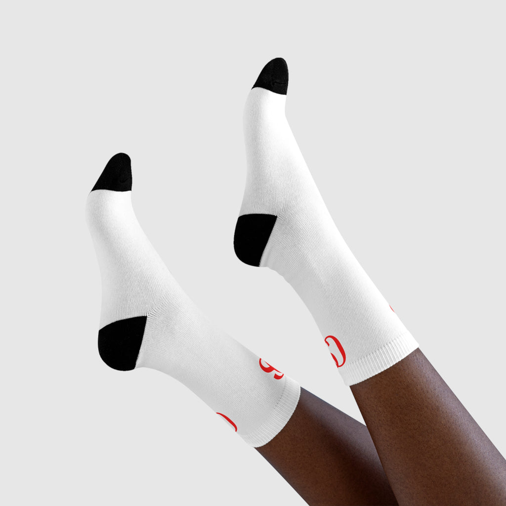 OS Intent   - White Crew Socks with Red Monogram "OS" –  Athletic Socks