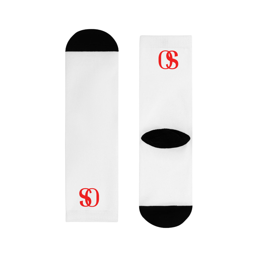 OS Intent   - White Crew Socks with Red Monogram "OS" –  Athletic Socks