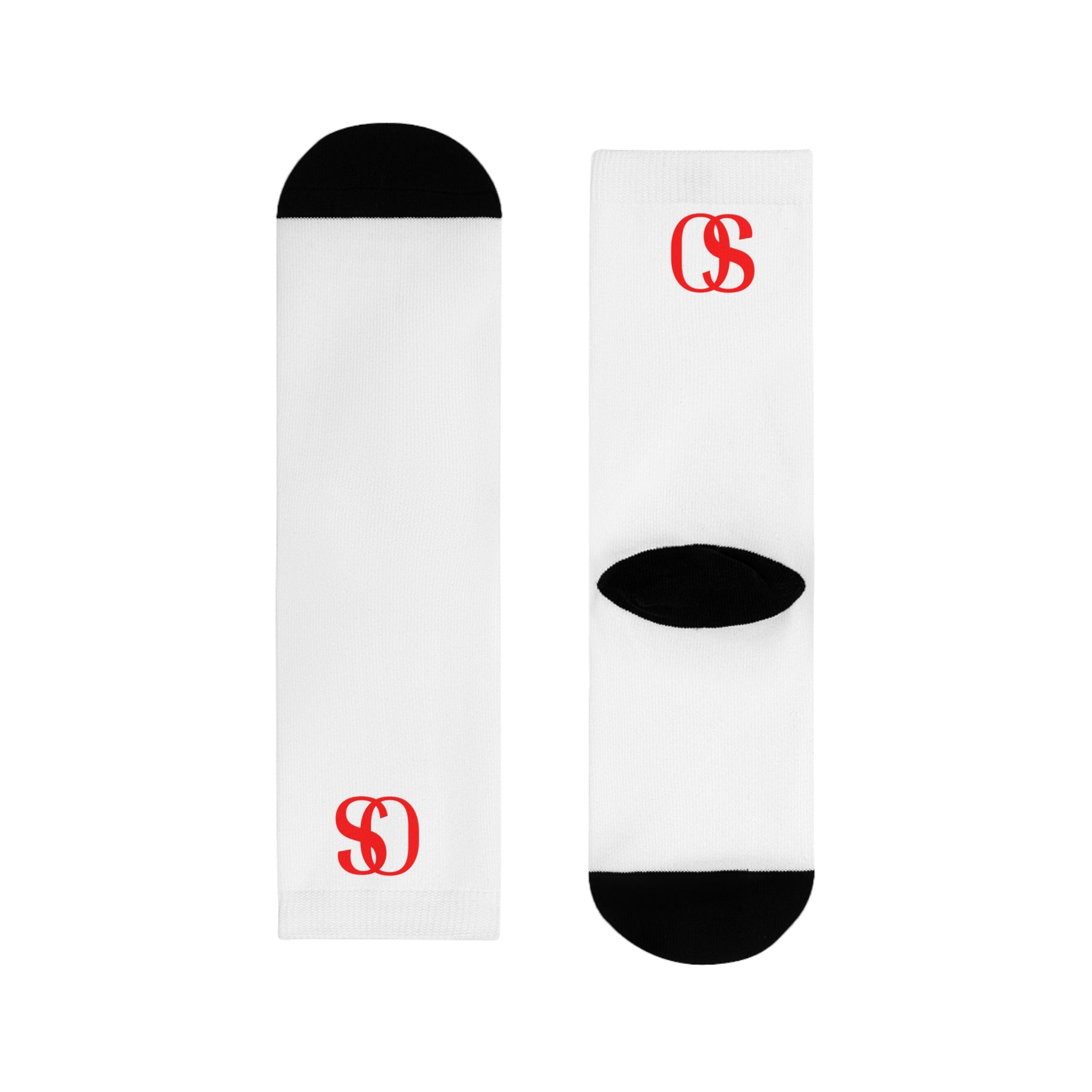 OS Intent   - White Crew Socks with Red Monogram "OS" –  Athletic Socks