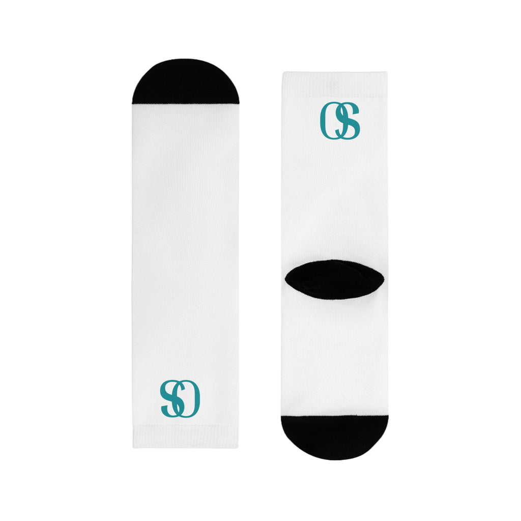 OS Monogram Crew Socks – Teal Interlocking ‘OS’ Sublimation Socks