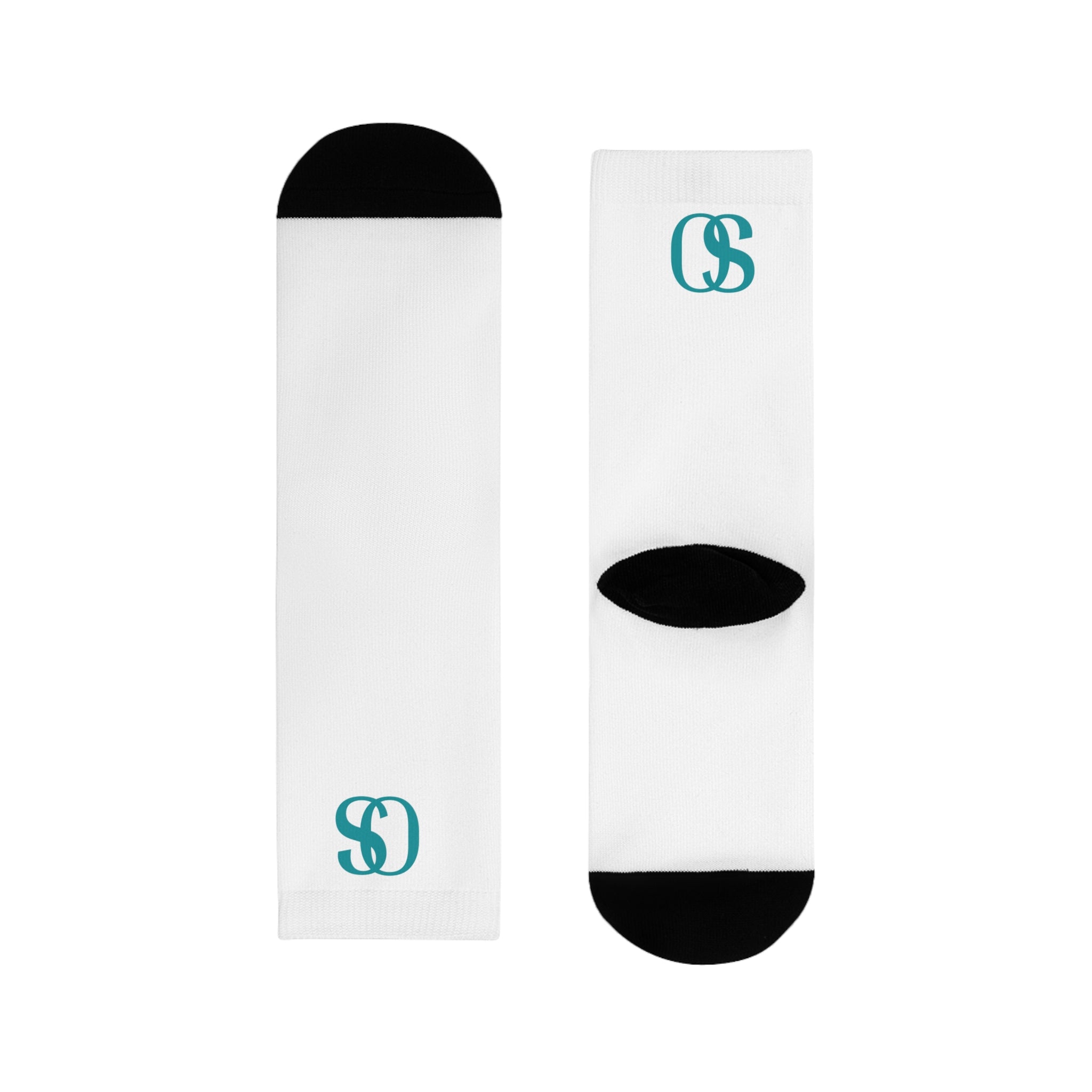 OS Monogram Crew Socks – Teal Interlocking ‘OS’ Sublimation Socks